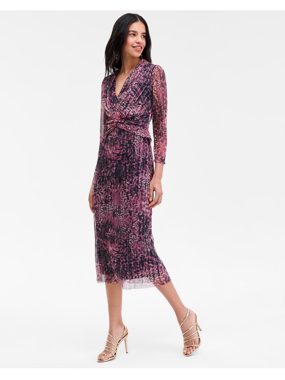 NWT Anne Klein Women's V-Neck Twist-Front Midi Dress, Size 12